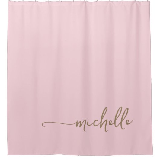 Elegante Calligrafy Gold Script Monogram Blush Duschvorhang (Vorderseite)