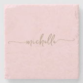 Elegante Calligrafy Gold Script Monogram Name Steinuntersetzer (Vorderseite)