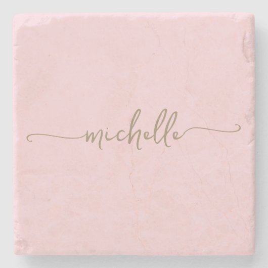 Elegante Calligrafy Gold Script Monogram Name Steinuntersetzer (Vorderseite)