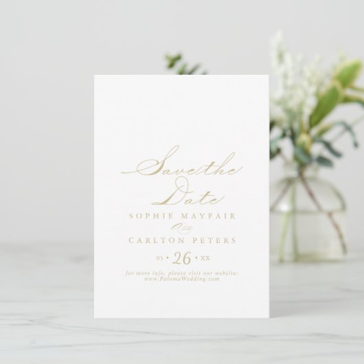 Elegante Calligrafy Gold Wedding rettet das Datum Save The Date (Stehend Vorderseite)