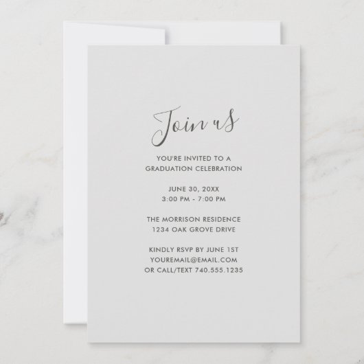 Elegante Calligrafy Gray 2025 Foto Abschluss Einladung (Rückseite)