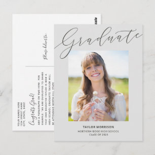 Elegante Calligrafy Gray 2025 Foto Abschluss Postkarte