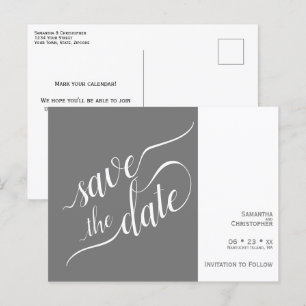 Elegante Calligrafy Gray Wedding Save the Date Ankündigungspostkarte