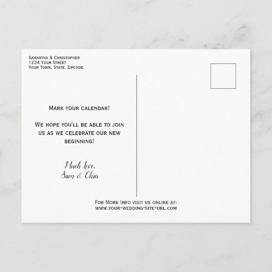 Elegante Calligrafy Gray Wedding Save the Date Ankündigungspostkarte (Rückseite)