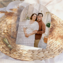 Elegante Calligrafy Initials White Arch Wedding Acryleinladungen