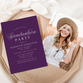 Elegante Calligrafy Lila Foto Graduation Party Einladung