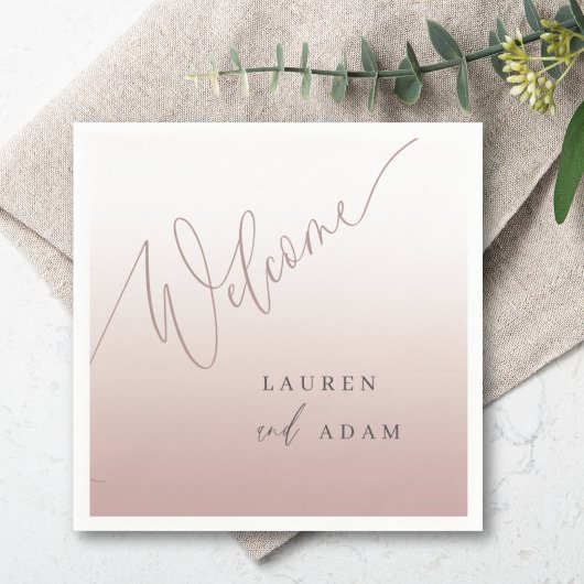 Elegante Calligrafy Rose Gold Wedding Sign Serviette
