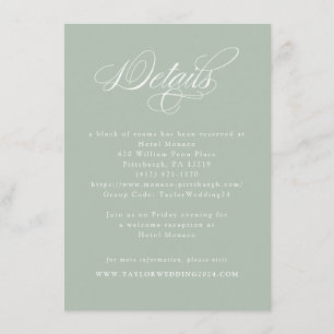 Elegante Calligrafy Sage Green Wedding Details Begleitkarte