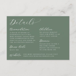 Elegante Calligrafy Sage Green Wedding Details Begleitkarte