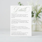 Elegante Calligrafy Sage Green Wedding Details Begleitkarte (Stehend Vorderseite)