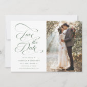 Elegante Calligrafy Sage Green Wedding Rette The Save The Date (Vorderseite)