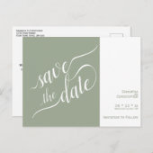Elegante Calligrafy Sage Wedding Save the Date Ankündigungspostkarte (Vorne/Hinten)