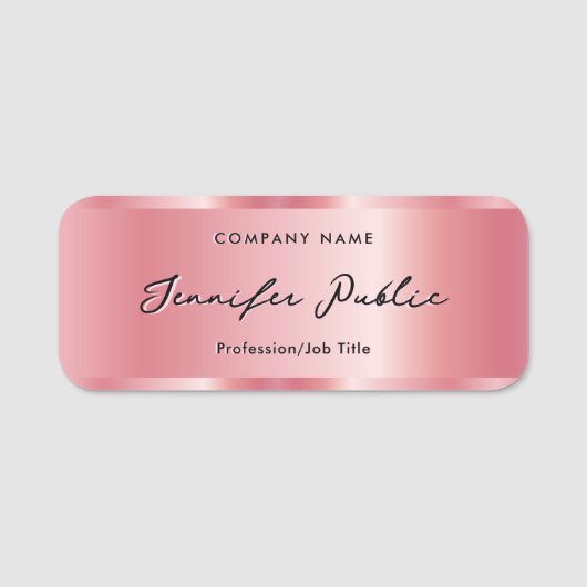 Elegante Calligrafy Script Name Template Rose Gold Namensschild (Vorderseite)