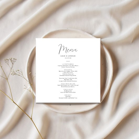 Elegante Calligrafy Square Wedding Menükarte