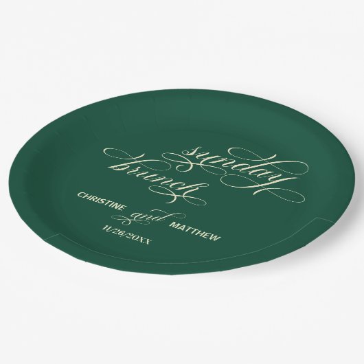 Elegante Calligrafy Sunday Brunch Aquamarin Hochze Pappteller (Schrägansicht)