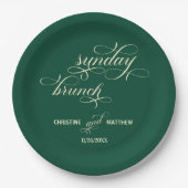 Elegante Calligrafy Sunday Brunch Aquamarin Hochze Pappteller (Vorderseite)