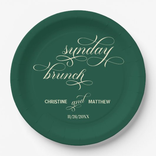 Elegante Calligrafy Sunday Brunch Aquamarin Hochze Pappteller (Vorderseite)