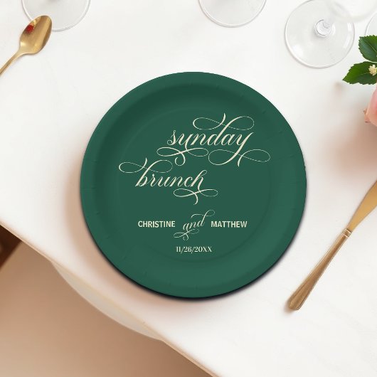 Elegante Calligrafy Sunday Brunch Aquamarin Hochze Pappteller