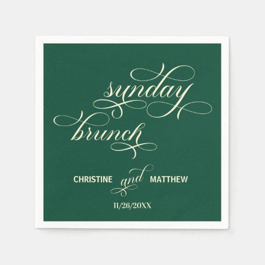 Elegante Calligrafy Sunday Brunch Aquamarin Hochze Serviette (Vorderseite)