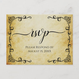 Elegante Calligrafy Vintag Parchment Wedding RSVP Postkarte