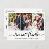 Elegante Calligrafy Wedding Danke 3 Foto Postkarte (Vorne/Hinten)