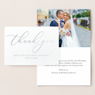 Elegante Calligrafy Wedding Danke Silver Folienkarte