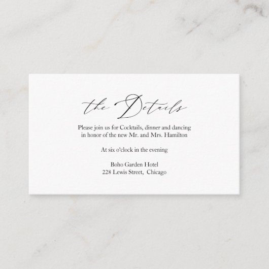 Elegante Calligrafy Wedding Details Enclosure Card Begleitkarte (Vorderseite)