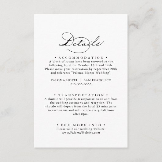 Elegante Calligrafy Wedding Details Enclosure Card Begleitkarte (Vorderseite)