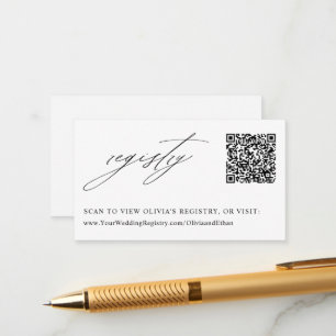 Elegante Calligrafy Wedding QR Code Registry Begleitkarte