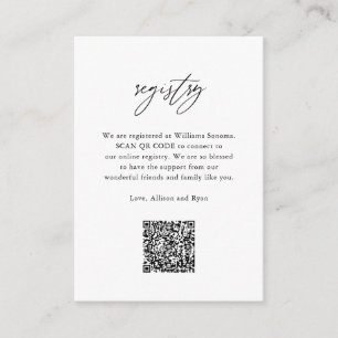 Elegante Calligrafy Wedding QR Code Registry Begleitkarte