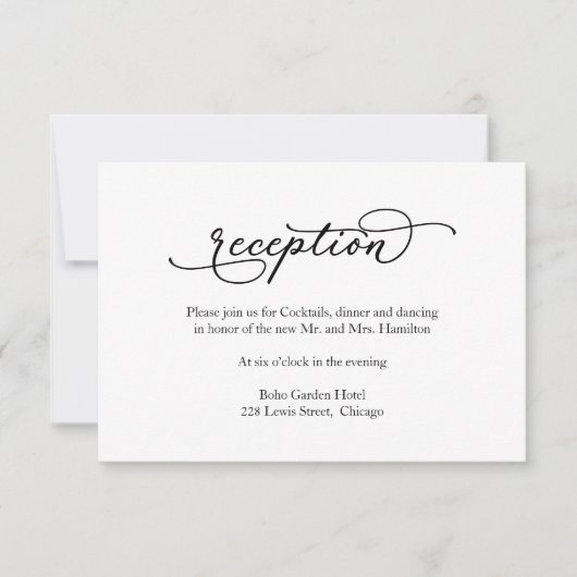 Elegante Calligrafy Wedding Reception Card RSVP Karte (Vorderseite)