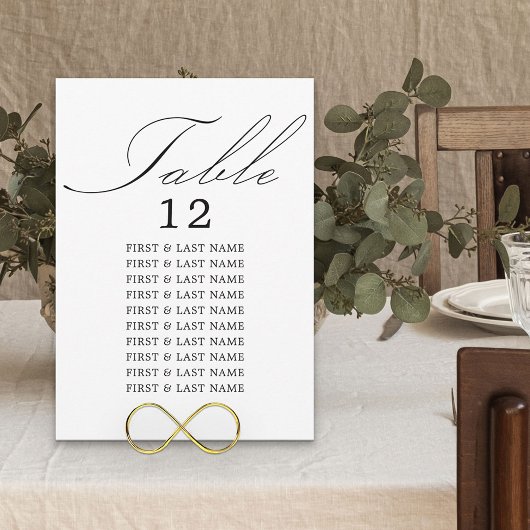 Elegante Calligrafy White Table Sitzkarte Einladung