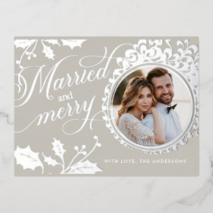 Elegante Calligraphie 1 Foto Foil Holiday Postkart Folien Feiertagspostkarte