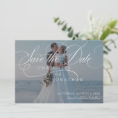 Elegante Calligraphie 2 Foto Hochzeit Save The Date (Stehend Vorderseite)