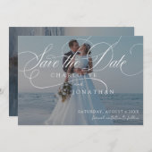 Elegante Calligraphie 2 Foto Hochzeit Save The Date (Vorne/Hinten)