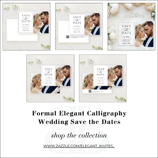 Elegante Calligraphie 2 Foto QR Code Wedding Save The Date