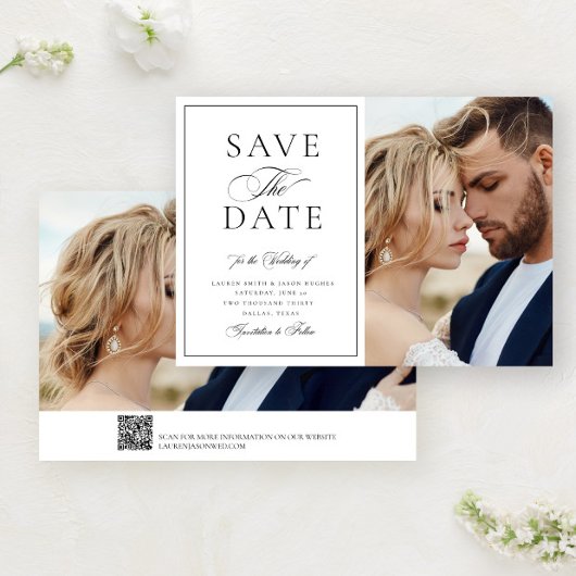 Elegante Calligraphie 2 Foto QR Code Wedding Save The Date
