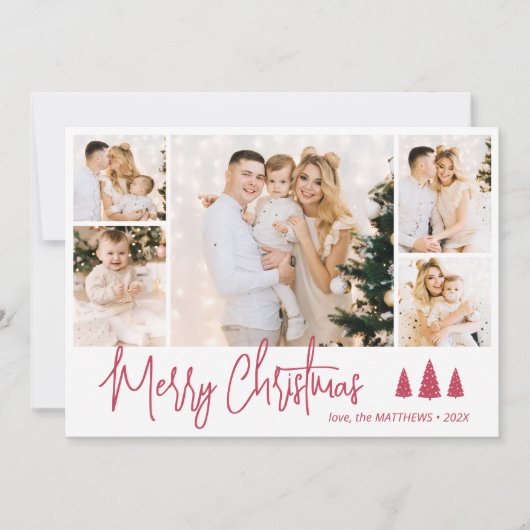Elegante Calligraphie 5 Foto Collage Weihnachtskar Einladung (Vorderseite)
