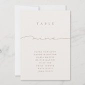 Elegante Calligraphie Beige Nine Tischnummer (Vorderseite)