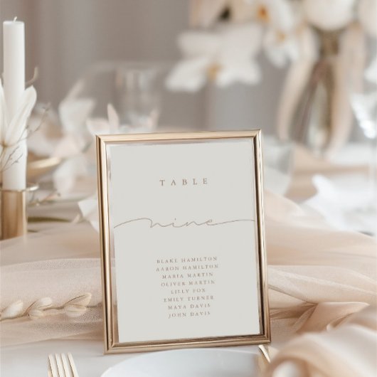 Elegante Calligraphie Beige Nine Tischnummer
