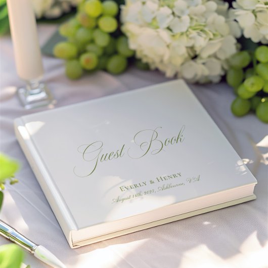 Elegante Calligraphie Beige & Sage Green Wedding Gästebuch