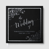 Elegante Calligraphie Black & Silver Foil Wedding Gästebuch (Vorderseite)