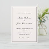 Elegante Calligraphie Cream Black Frame Wedding Einladung (Stehend Vorderseite)