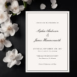 Elegante Calligraphie Cream Black Frame Wedding Einladung<br><div class="desc">Elegante,  formale und klassische Hochzeitseinladung mit Kalligraphie-Schrift-Typografie für die Namen des Paares,  cremeweißer Hintergrund,  ein eleganter Rahmen auf der Vorderseite und ein schwarzer Backer. Passen Sie es mit Ihren eigenen Hochzeitsinformationen an.</div>