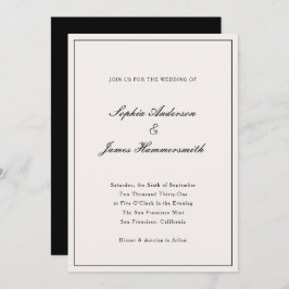 Elegante Calligraphie Cream White Black Wedding Einladung