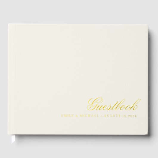 Elegante Calligraphie Cream White Gold Hochzeit Gästebuch (Vorderseite)