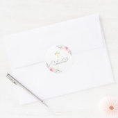 Elegante Calligraphie Floral First Holy Communion Runder Aufkleber (Umschlag)