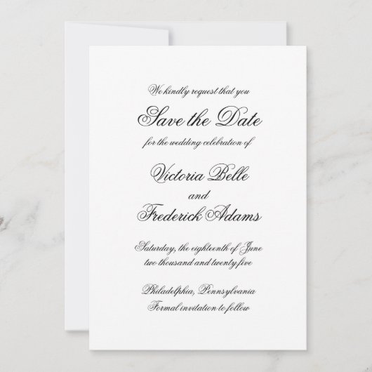 Elegante Calligraphie Formal Wedding Save The Date (Vorderseite)