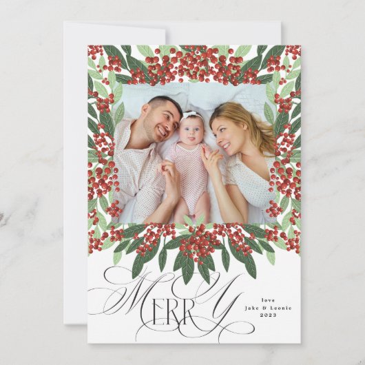 Elegante Calligraphie Frohe Weihnachten Ein Foto (Vorderseite)