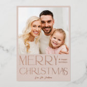 Elegante Calligraphie Frohe Weihnachts-Foto Folieneinladung (Vorderseite)